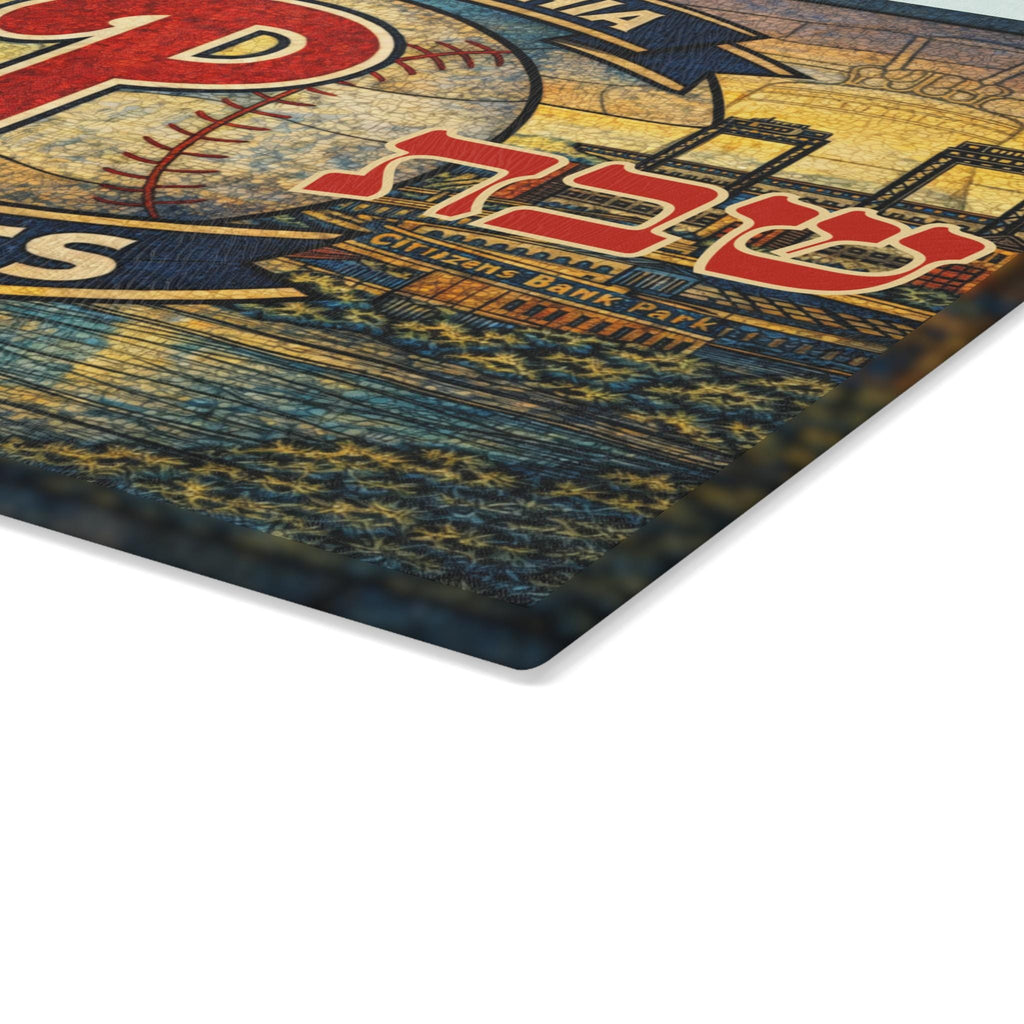 Philadelphia Phillies Stained Glass Challah Board, MLB Judaica Cutting Tray