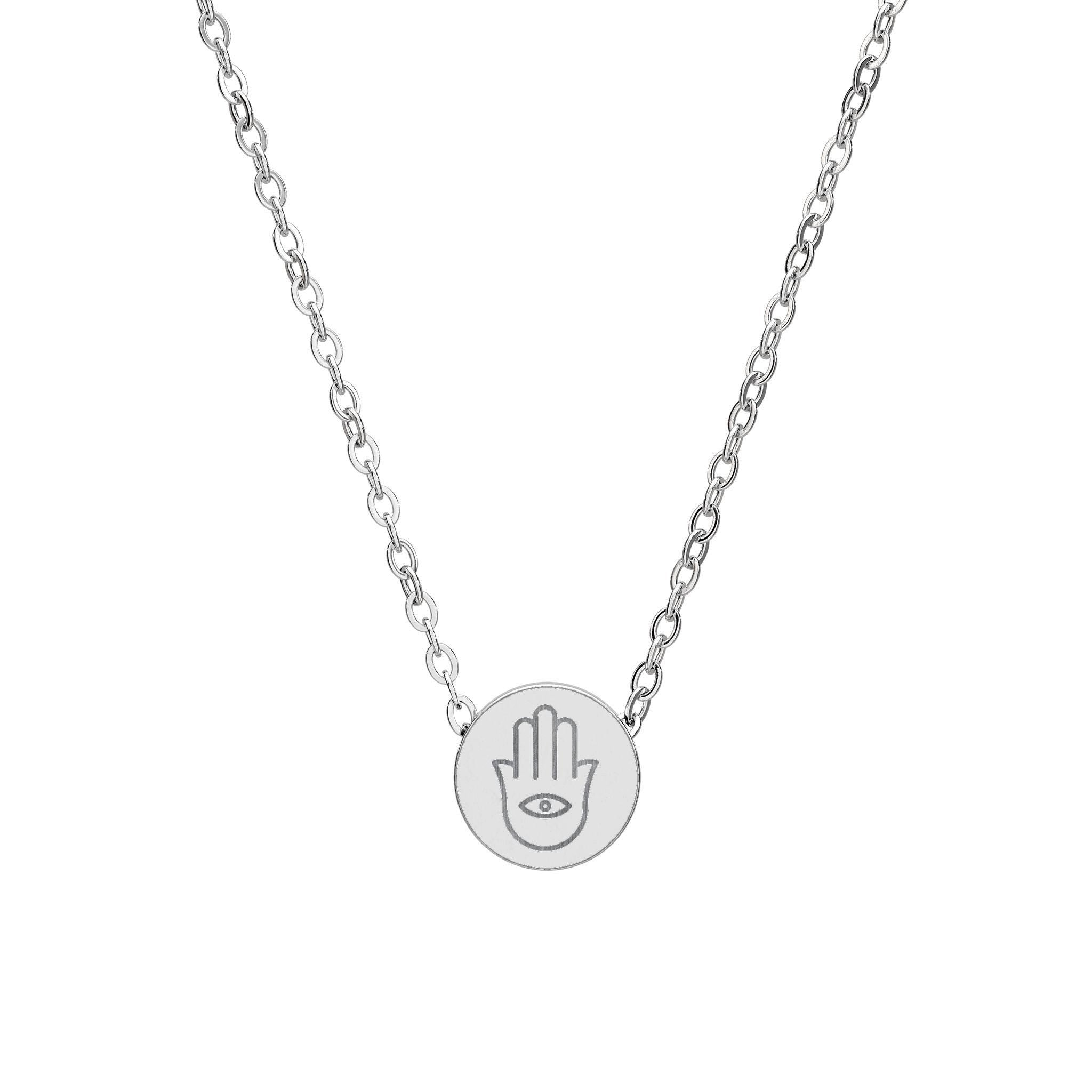 Hamsa Evil Eye Mini Circle Necklace, Minimalist Stainless Steel Protection Jewelry
