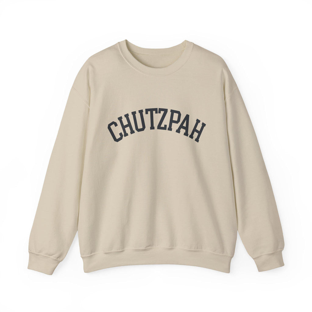 Chutzpah Sweatshirt White Crewneck, Yiddish Collegiate Lettering Jewish Pullover Gift