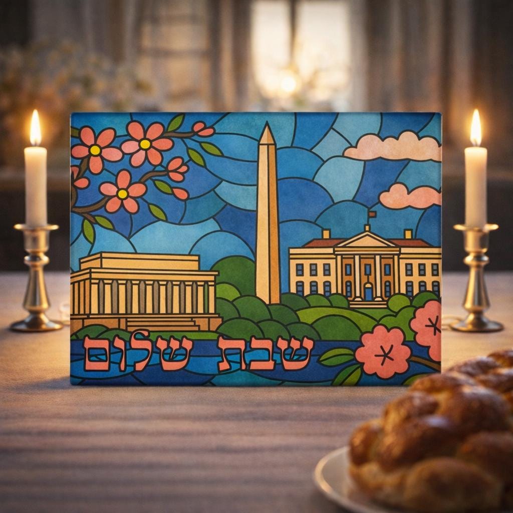 Washington DC Challah Board, Stained Glass Shabbat Tray, Cherry Blossoms Monuments