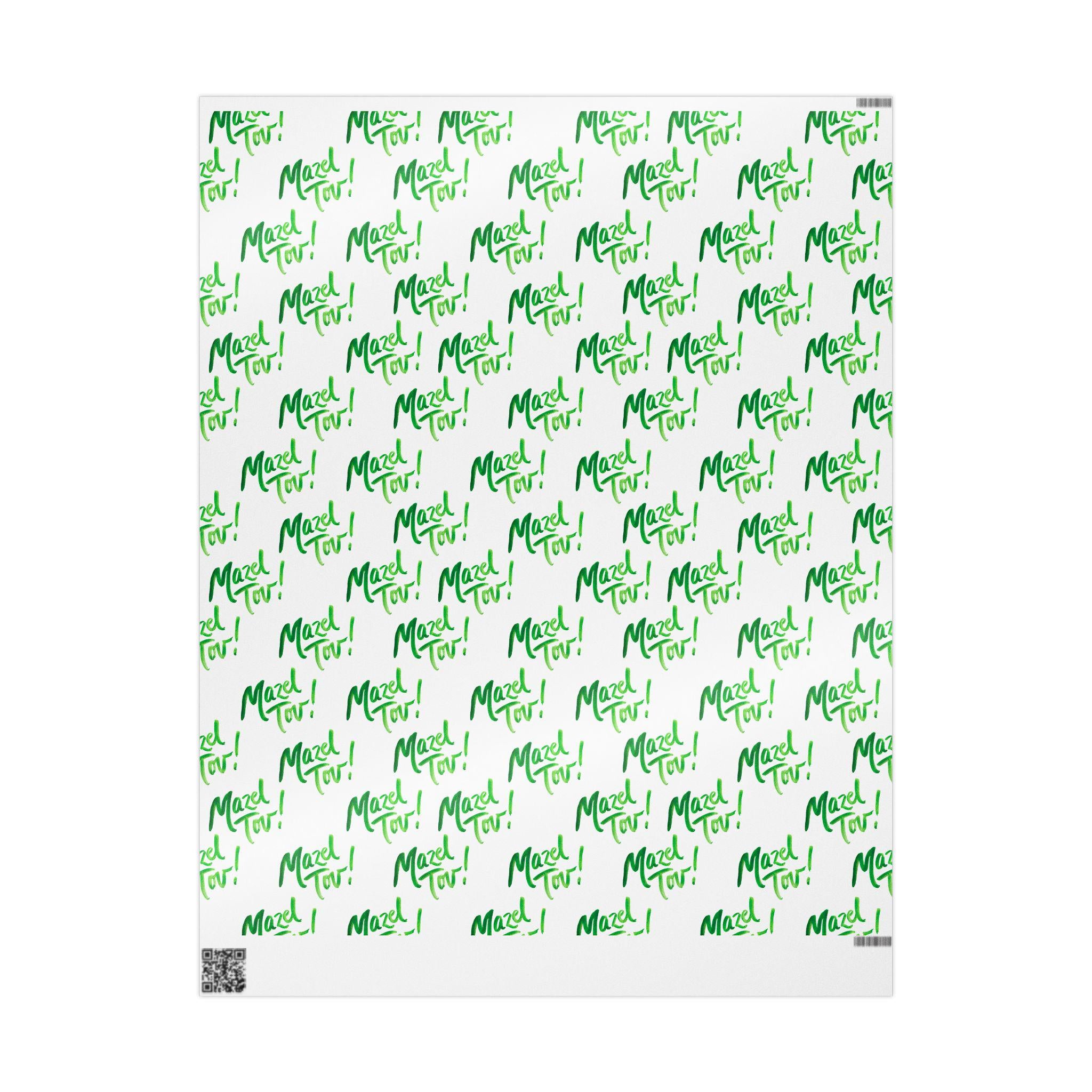 White Green Mazel Tov Wrapping Paper, Modern Jewish Simcha Gift Wrap