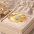 Gold Star of David Signet Ring, Square Stainless Steel, 18K PVD Engraved Judaica