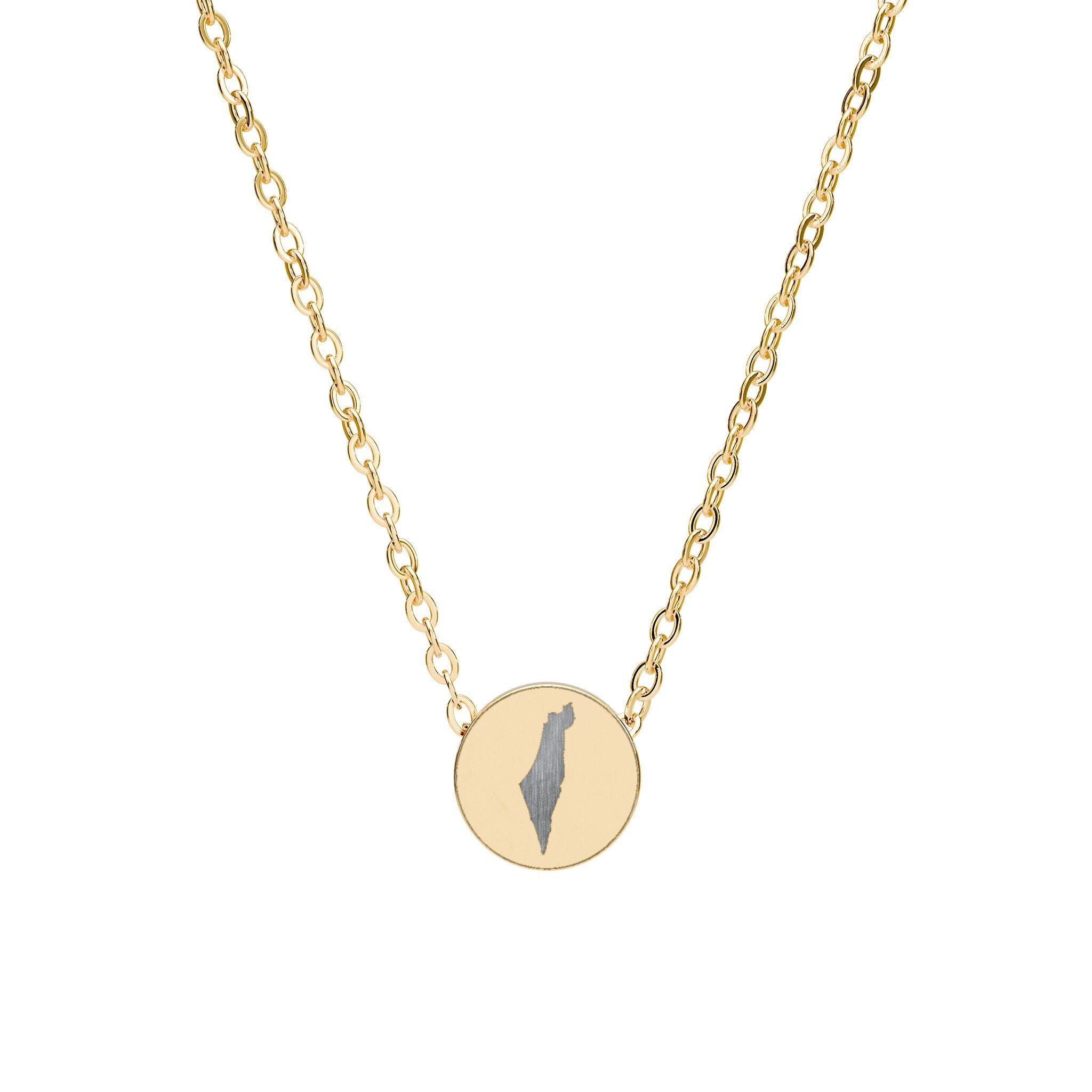 Engraved Israel Circle Pendant Necklace, Minimalist Jewish Symbol Jewelry