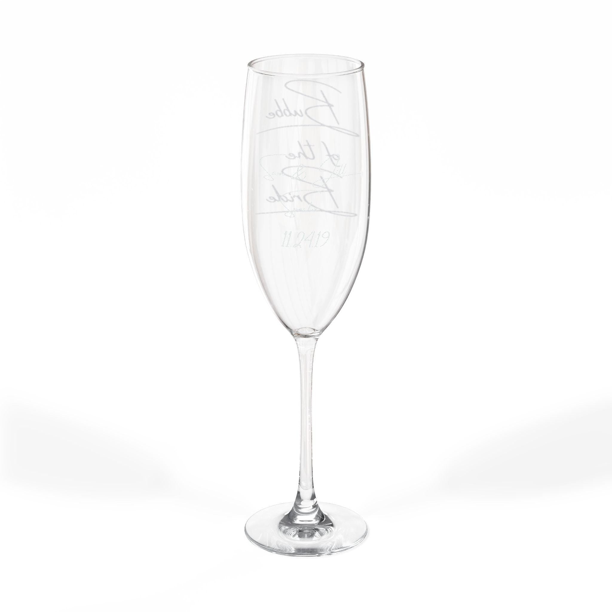 Engraved Bubbe of the Bride Champagne Flute, Jewish Wedding Toasting Glass