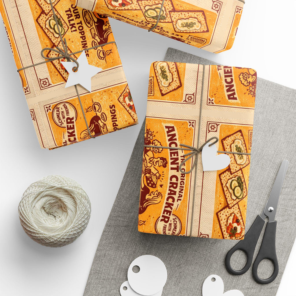 Vintage Matzah Label Wrapping Paper, Passover Gift Wrap, Jewish Holiday Packaging, Matzah Cracker Pattern