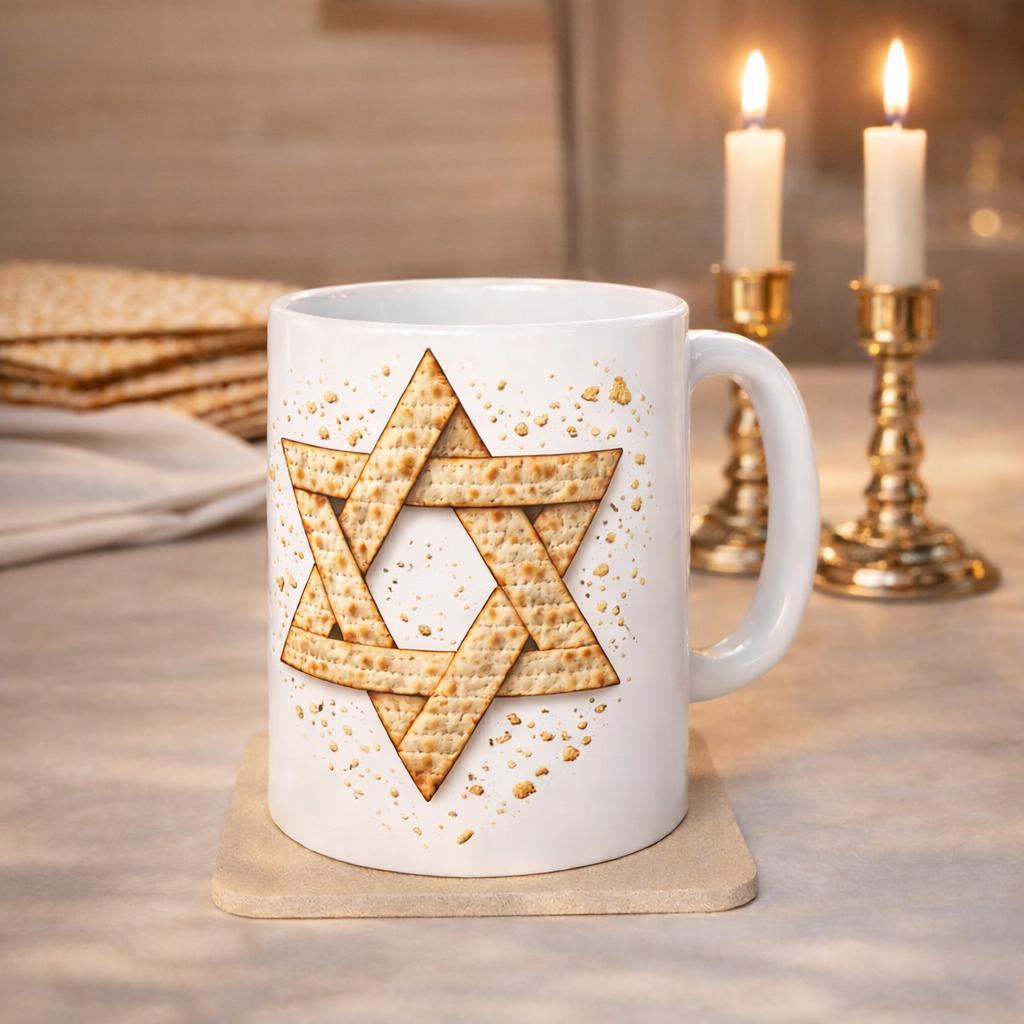 Matzah Star of David Mug, Modern Passover Judaica Drinkware