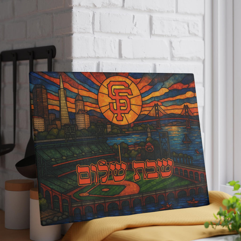 San Francisco Giants Challah Board, Stained Glass Shabbat Tray, Tempered Glass Judaica
