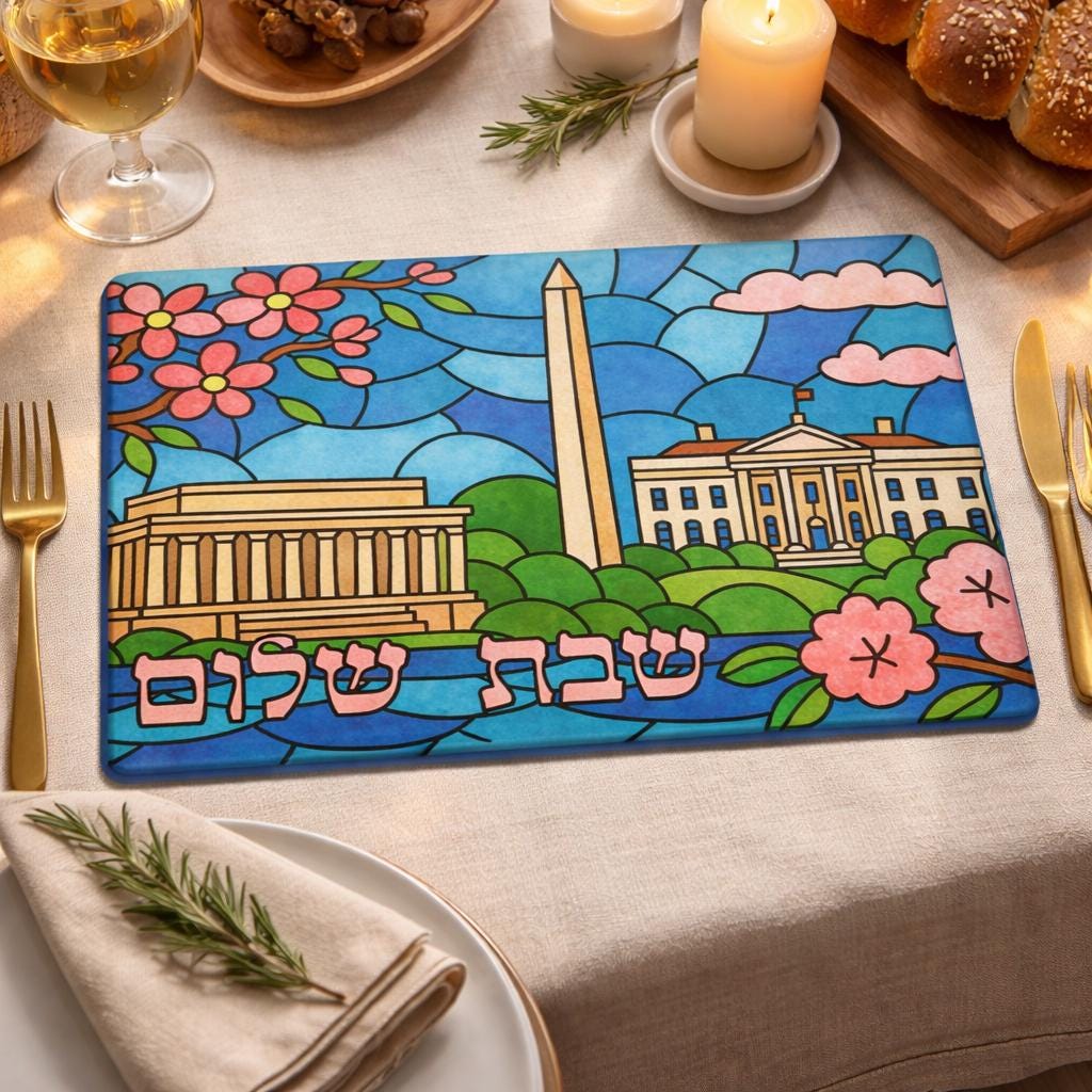 Washington DC Challah Board, Stained Glass Shabbat Tray, Cherry Blossoms Monuments