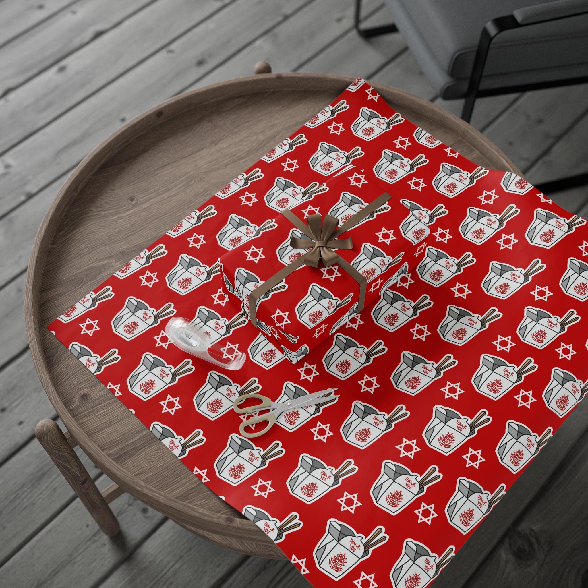 Funny Jewish Christmas Wrapping Paper, Chinese Food & Star of David Design
