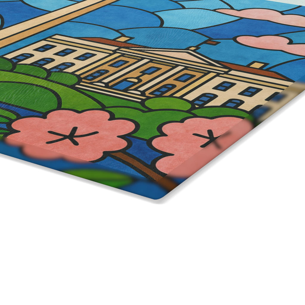 Washington DC Challah Board, Stained Glass Shabbat Tray, Cherry Blossoms Monuments