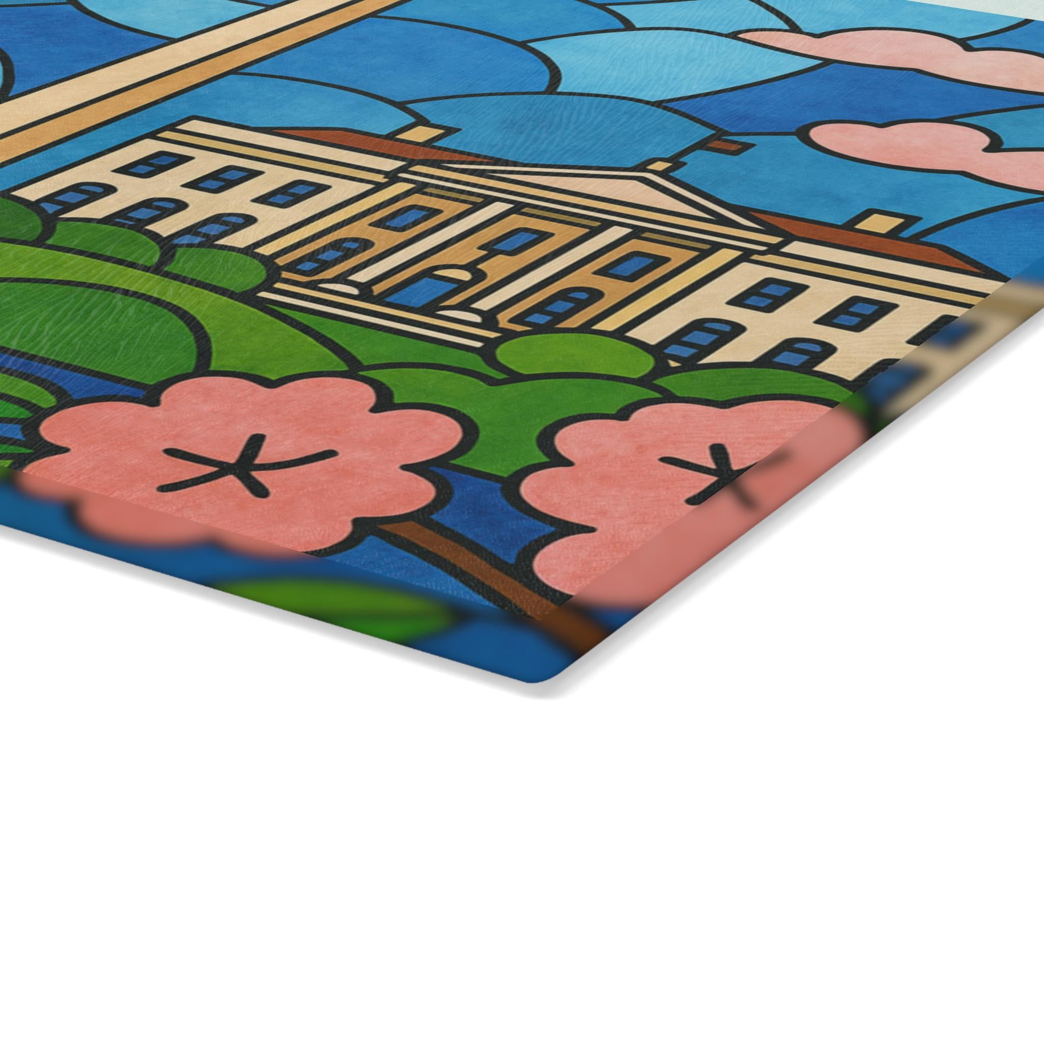 Washington DC Challah Board, Stained Glass Shabbat Tray, Cherry Blossoms Monuments