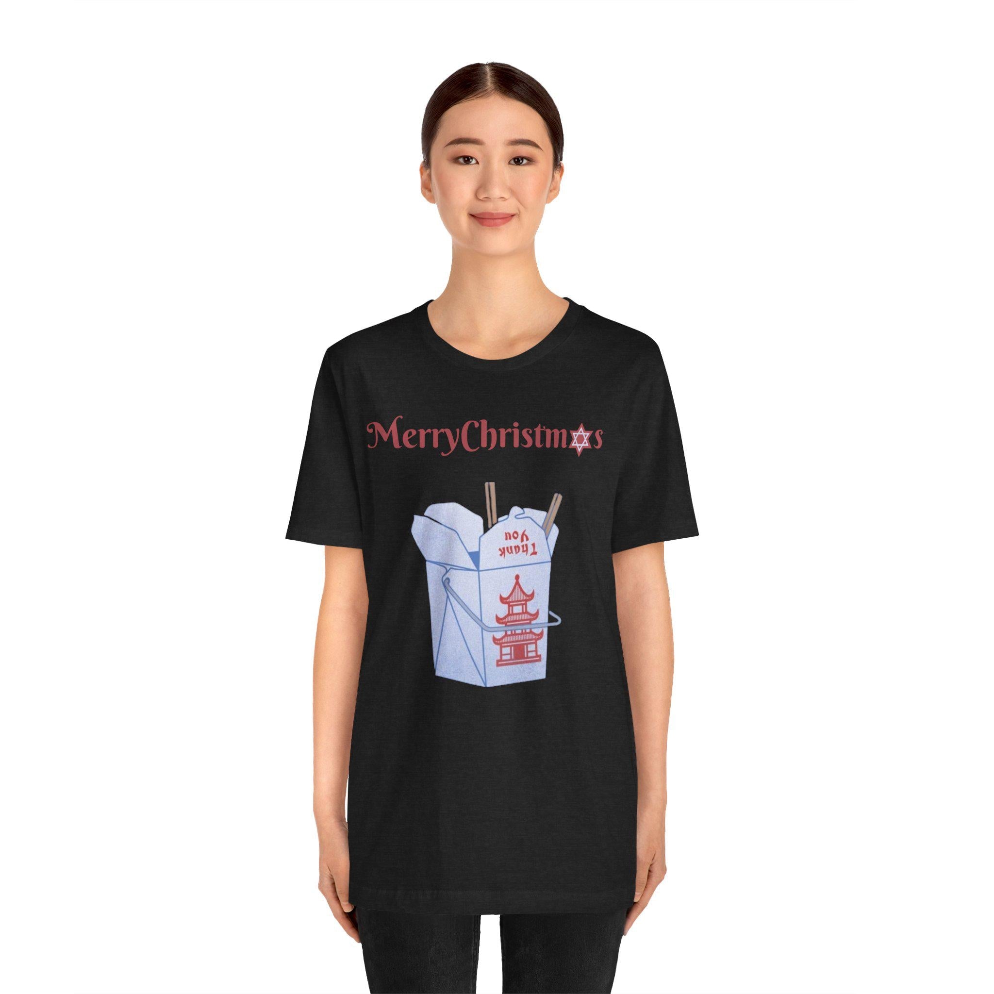 Merry Christmas Chinese Takeout Graphic Tee, Funny Holiday Foodie Shirt
