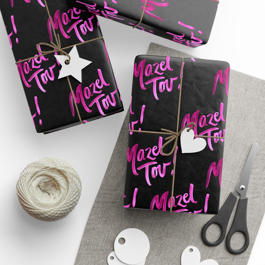 Modern Mazel Tov Wrapping Paper, Black Pink Simcha Gift Wrap
