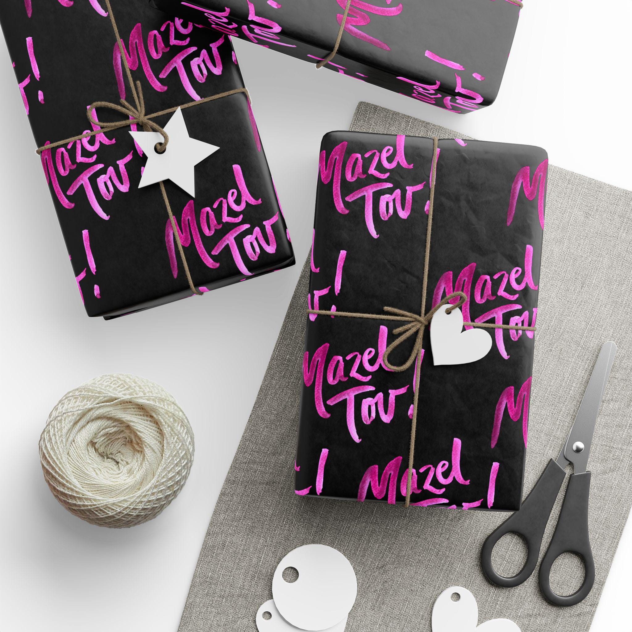 Modern Mazel Tov Wrapping Paper, Black Pink Simcha Gift Wrap