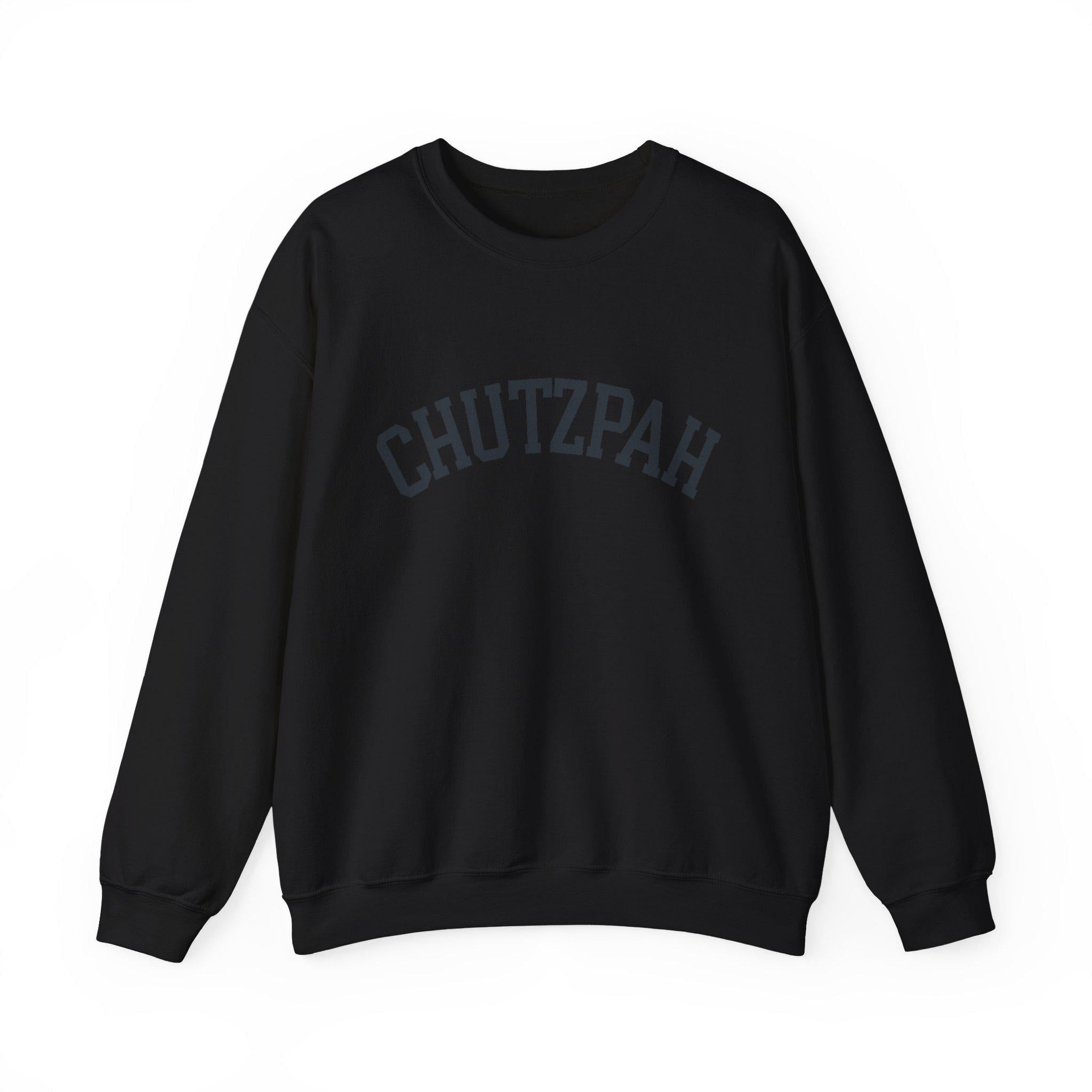 Chutzpah Sweatshirt White Crewneck, Yiddish Collegiate Lettering Jewish Pullover Gift