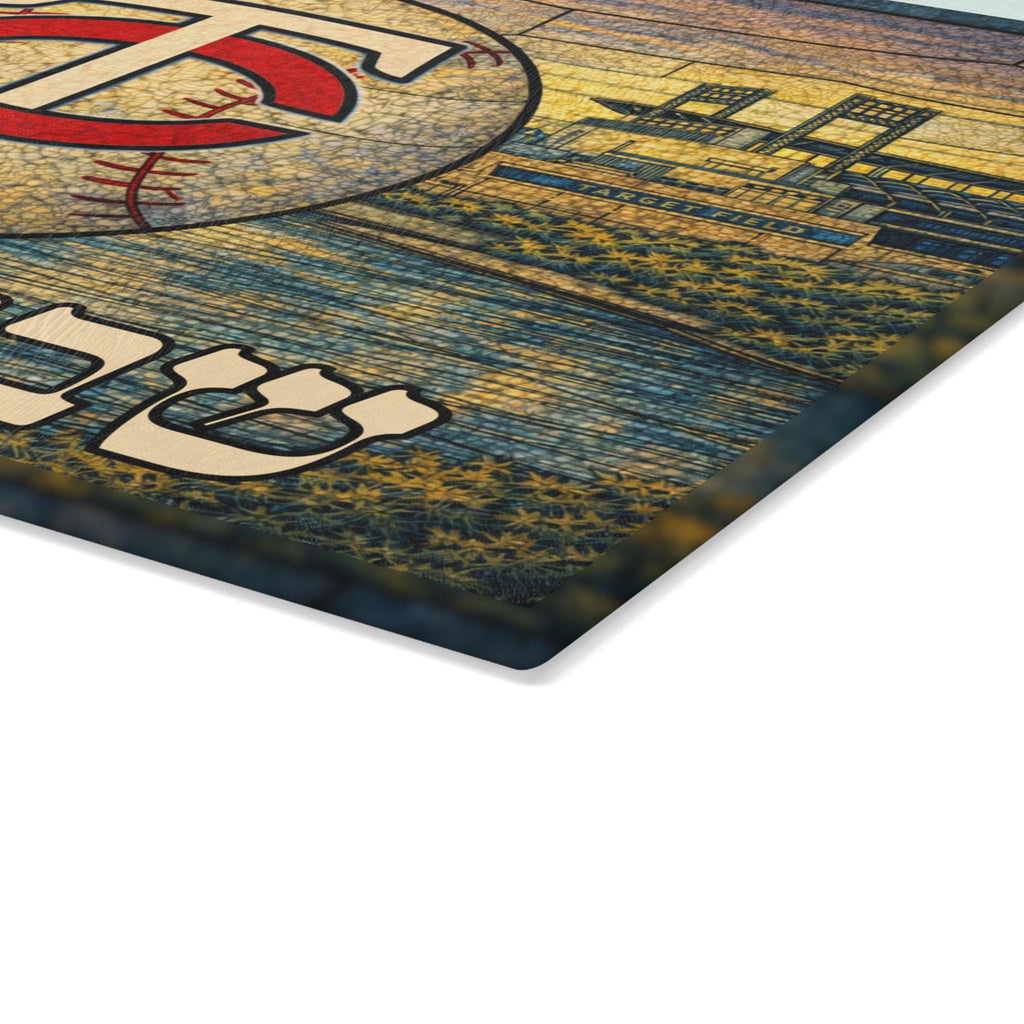 Minnesota Twins Challah Board Stained Glass Shabbat Tray, 15x11 Jewish Baseball Wedding Gift