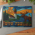 Maine Challah Board, Moose Lighthouse Shabbat Shalom Tray, Tempered Glass Judaica