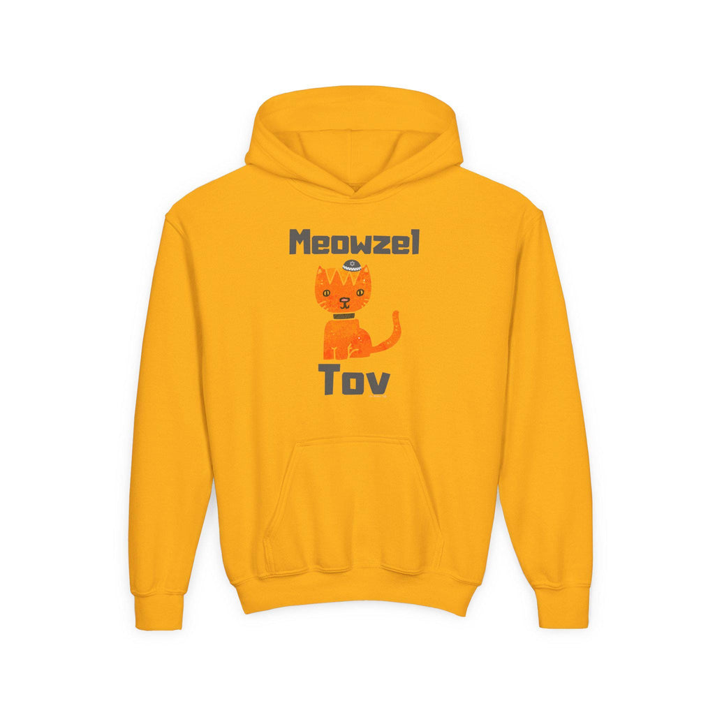Meowel Tov Youth Hoodie Funny Jewish Cat Sweatshirt, Mazel Tov Hanukkah Gift for Kids