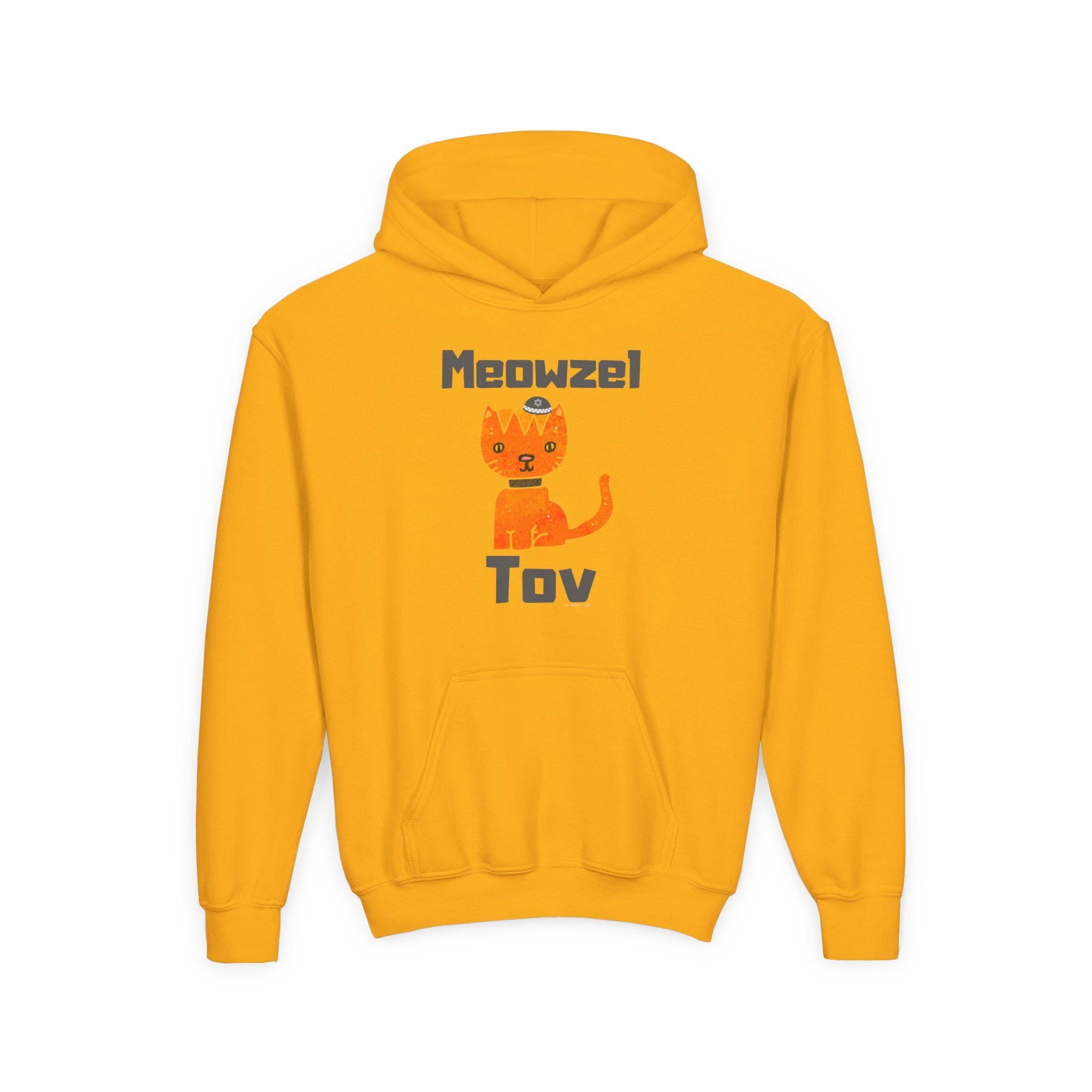 Meowel Tov Youth Hoodie Funny Jewish Cat Sweatshirt, Mazel Tov Hanukkah Gift for Kids