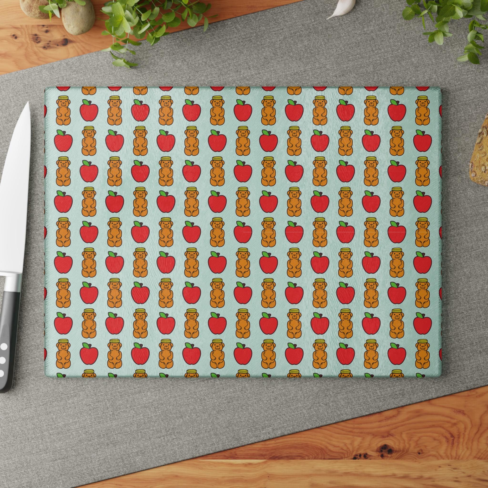 Glass Challah Board, Apples and Honey Design, Jewish Holiday Serving Plate