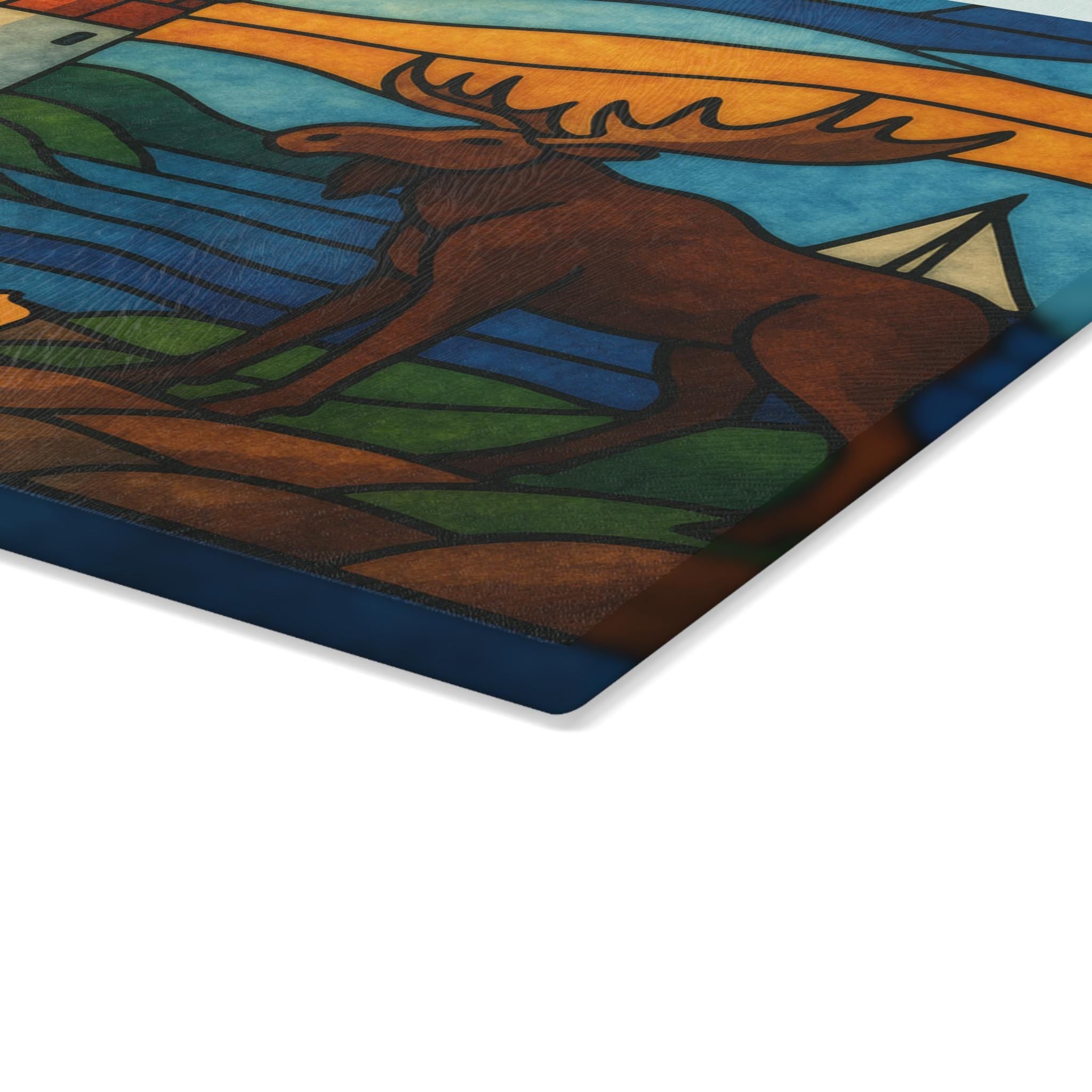 Maine Challah Board, Moose Lighthouse Shabbat Shalom Tray, Tempered Glass Judaica