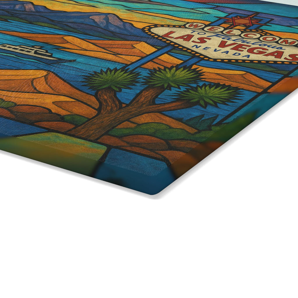 Nevada Challah Board, Las Vegas Stained Glass Style Shabbat Tray, Desert Judaica Gift