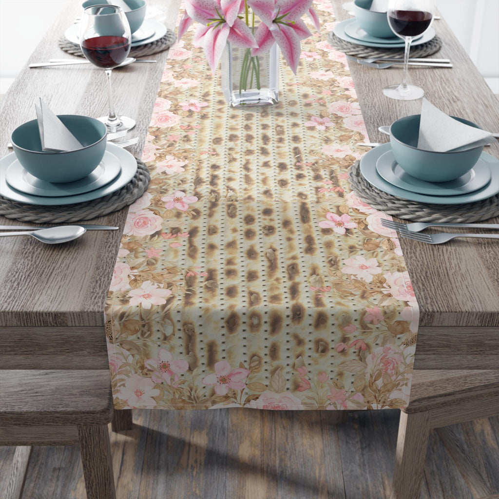 Passover Matzah Pink Floral Table Runner, Pesach Seder Judaica Decor