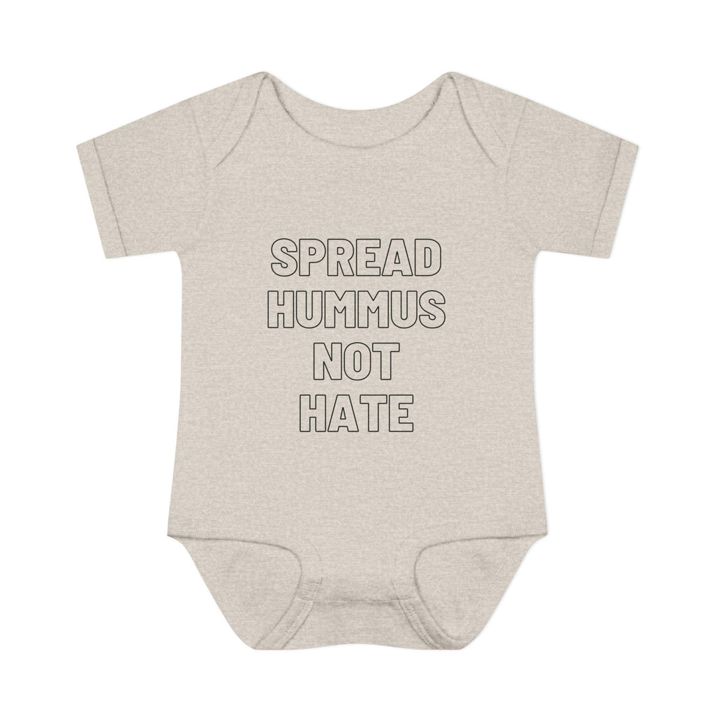 Spread Hummus Not Hate Baby Onesie Funny Jewish Infant Bodysuit, Foodie Humor Baby Shower Gift