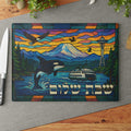 Washington State Challah Board Stained Glass Shabbat Tray, 15x11 Puget Sound Judaica Wedding Gift