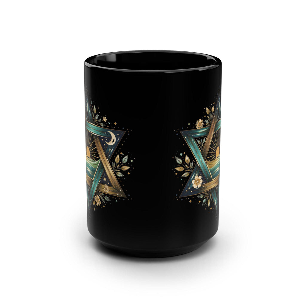 Star of David Sunrise Mug, Ocean Jewish Symbol Black Ceramic Coffee Cup