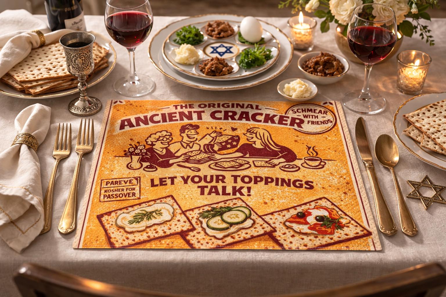 Ancient Cracker Passover Placemat, Funny Seder Table Mat, Pesach Decor