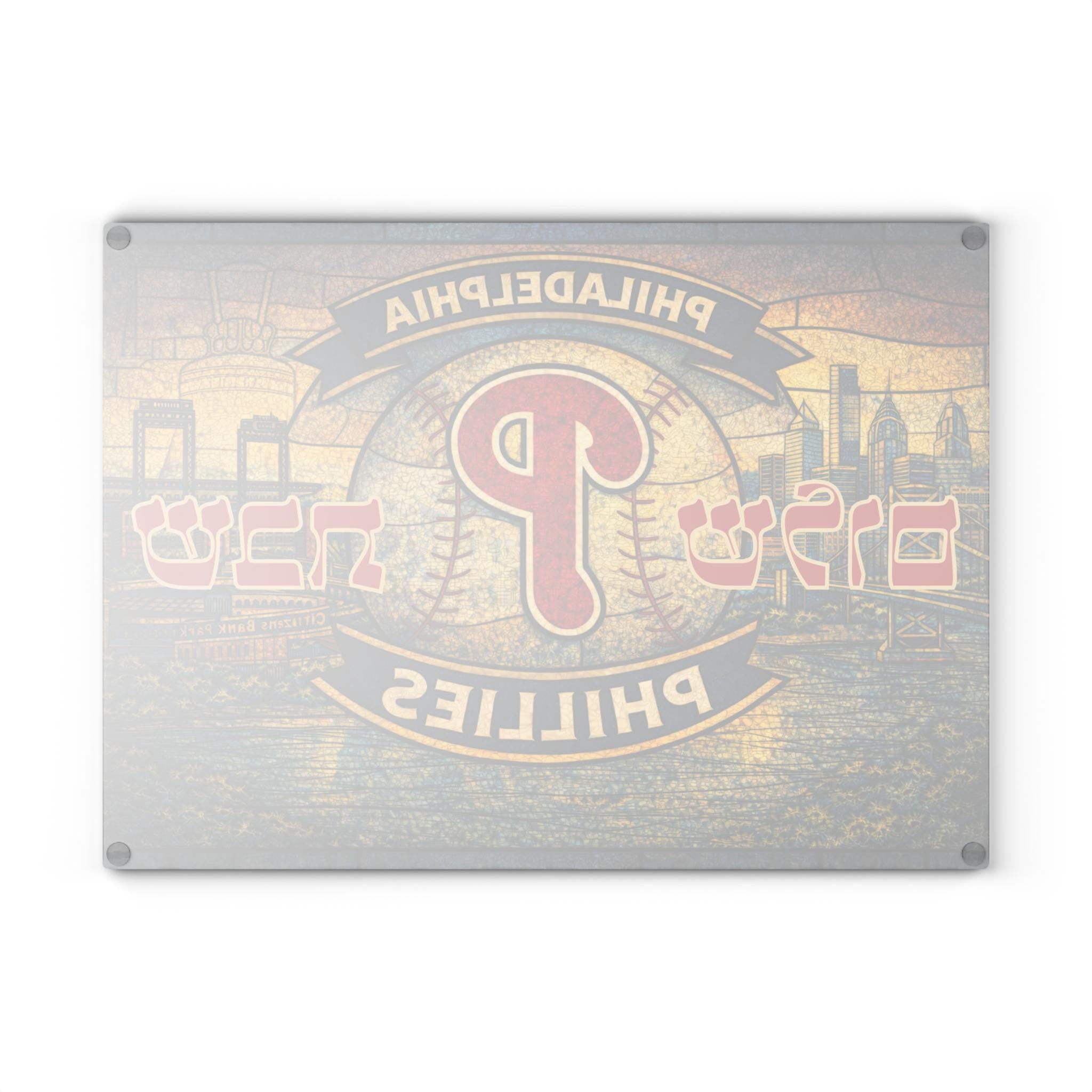 Philadelphia Phillies Stained Glass Challah Board, MLB Judaica Cutting Tray
