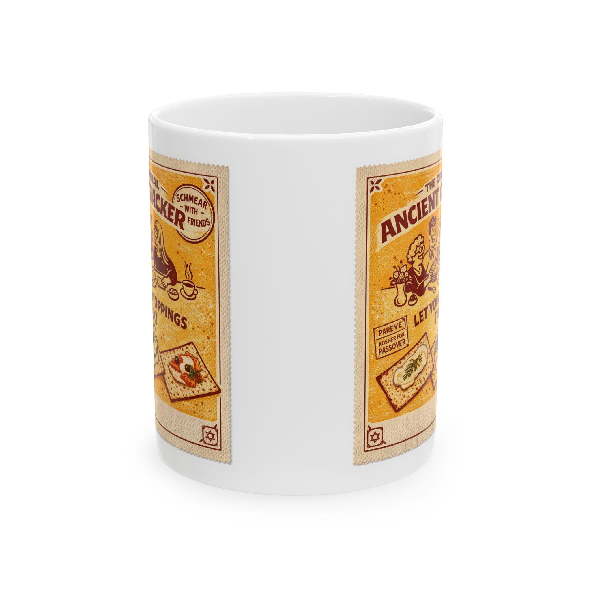 Vintage Ancient Cracker Illustration Mug, Retro Passover Coffee Cup