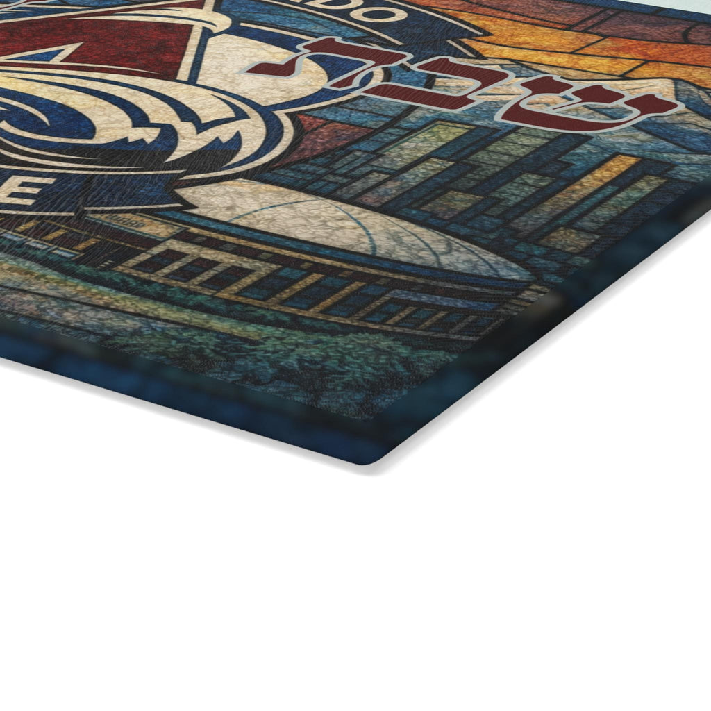 Colorado Avalanche Challah Board Stained Glass Shabbat Tray, 15x11 Jewish Hockey Wedding Gift