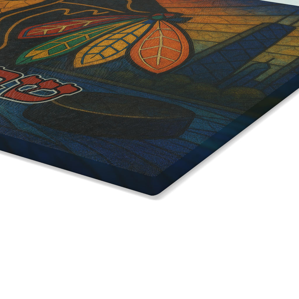 Chicago Blackhawks Stained Glass Challah Board, Hockey Shabbat Tray, Judaica Gift