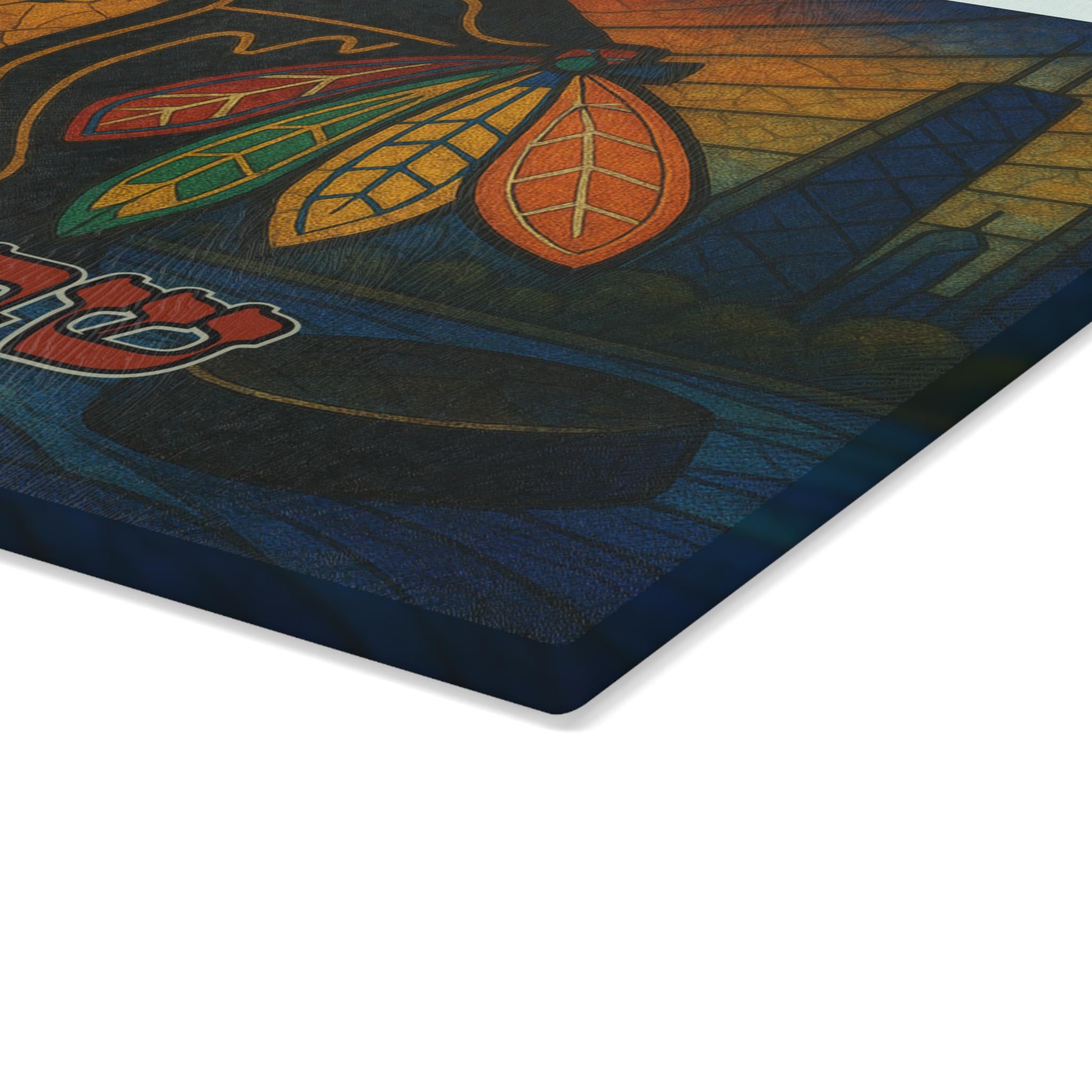 Chicago Blackhawks Stained Glass Challah Board, Hockey Shabbat Tray, Judaica Gift