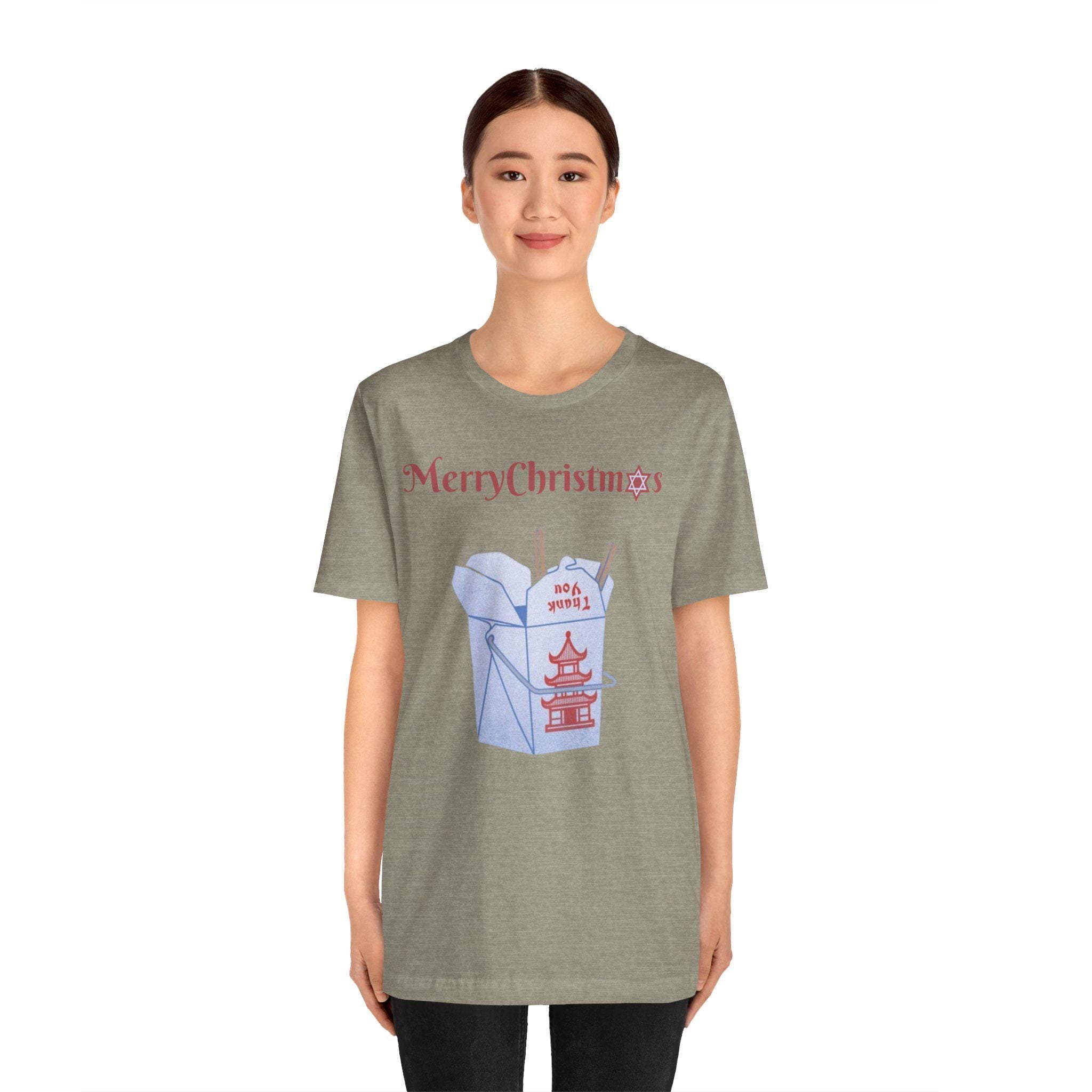 Merry Christmas Chinese Takeout Graphic Tee, Funny Holiday Foodie Shirt