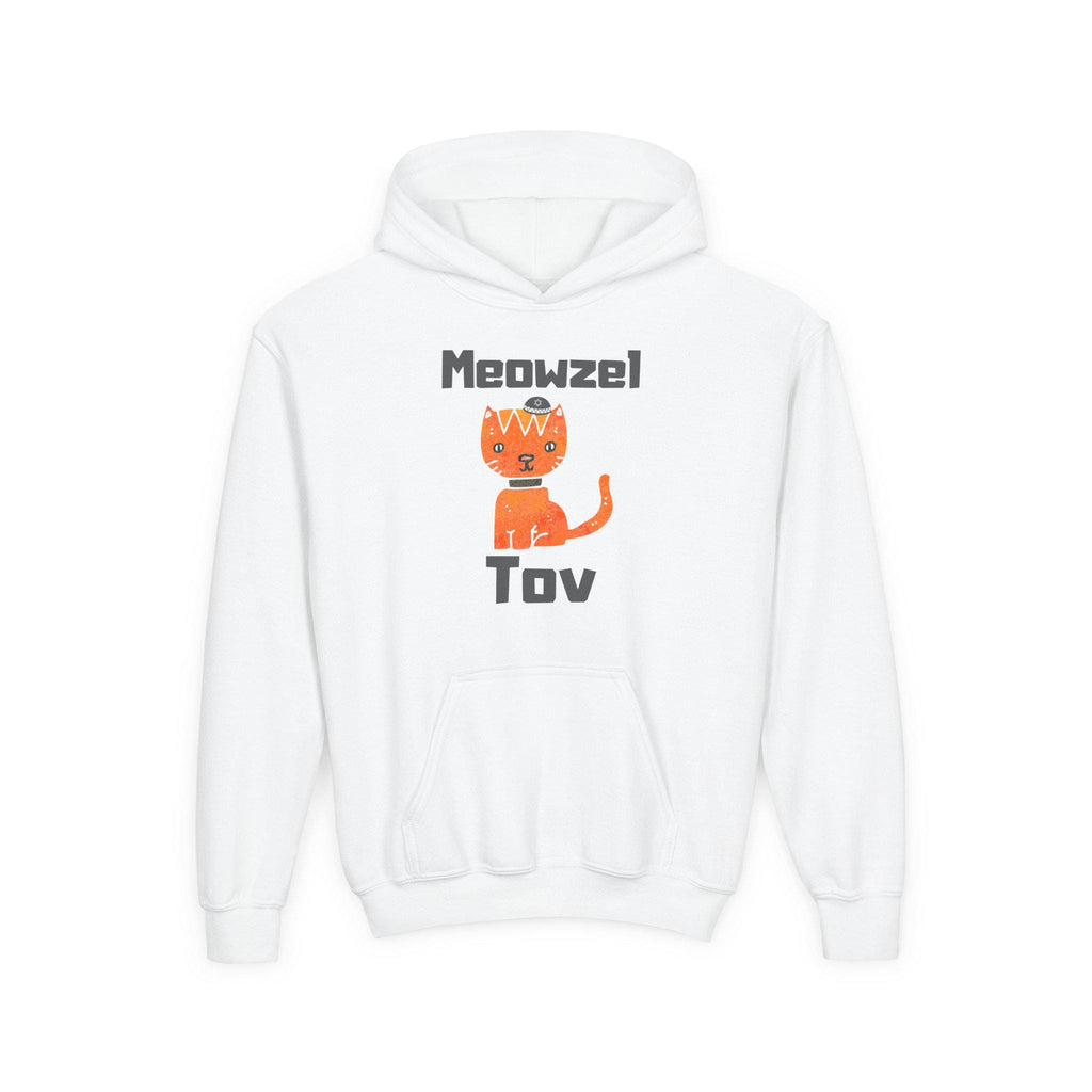 Meowel Tov Youth Hoodie Funny Jewish Cat Sweatshirt, Mazel Tov Hanukkah Gift for Kids