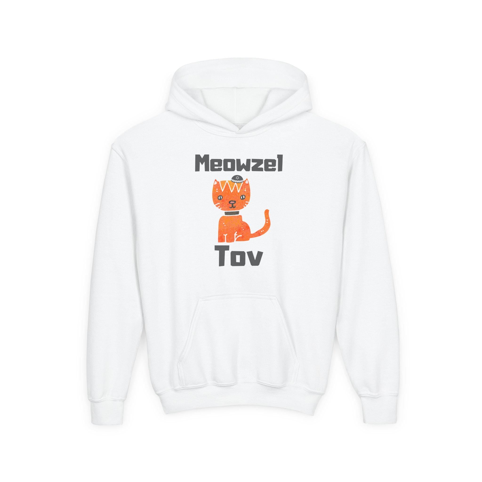 Meowel Tov Youth Hoodie Funny Jewish Cat Sweatshirt, Mazel Tov Hanukkah Gift for Kids