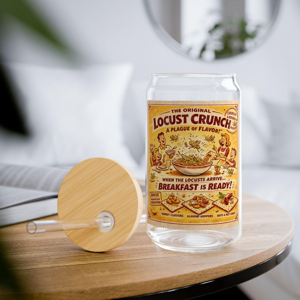 Passover Matzah Sipper Glass, Vintage Ad Drinkware, Bamboo Lid Straw Cup