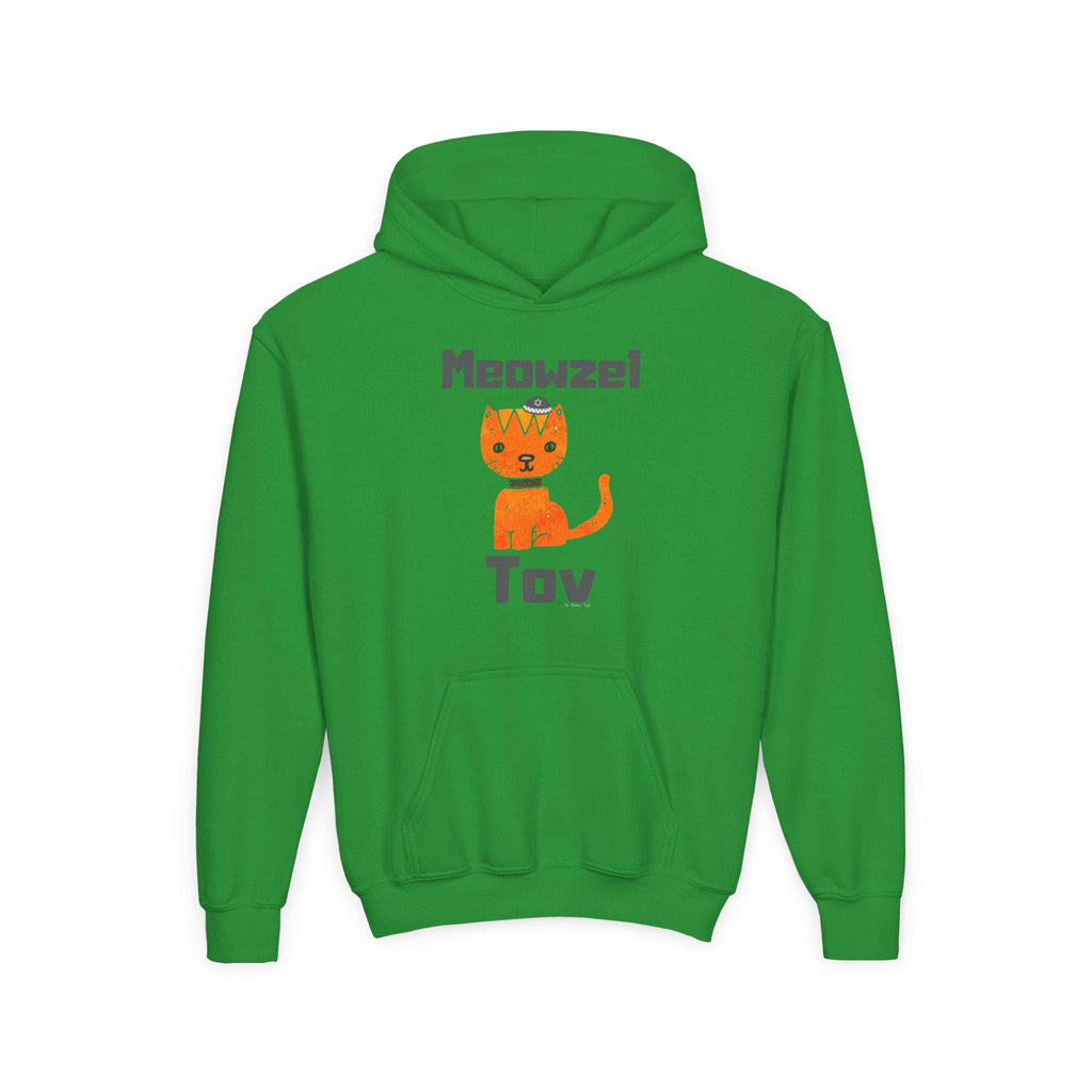 Meowel Tov Youth Hoodie Funny Jewish Cat Sweatshirt, Mazel Tov Hanukkah Gift for Kids