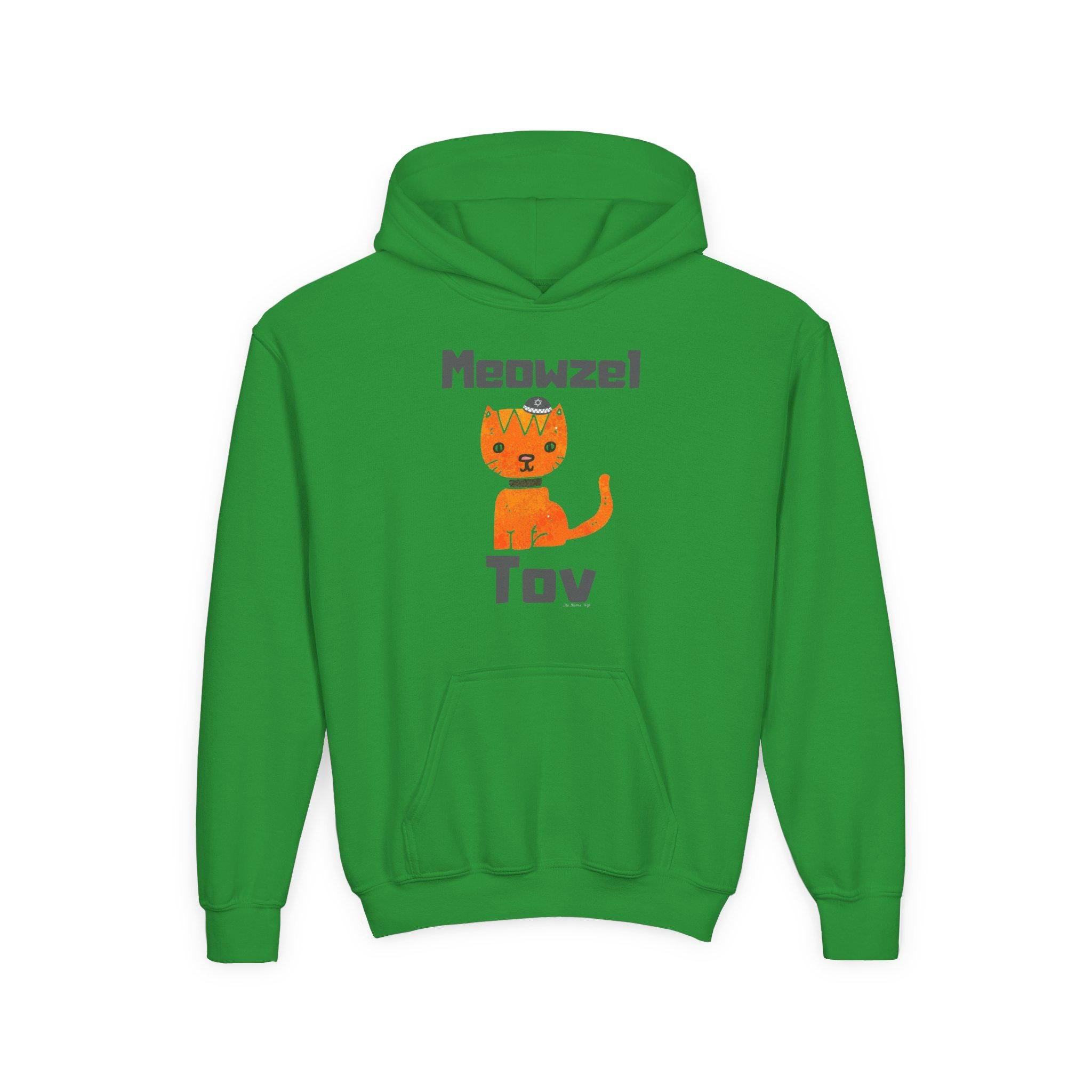 Meowel Tov Youth Hoodie Funny Jewish Cat Sweatshirt, Mazel Tov Hanukkah Gift for Kids