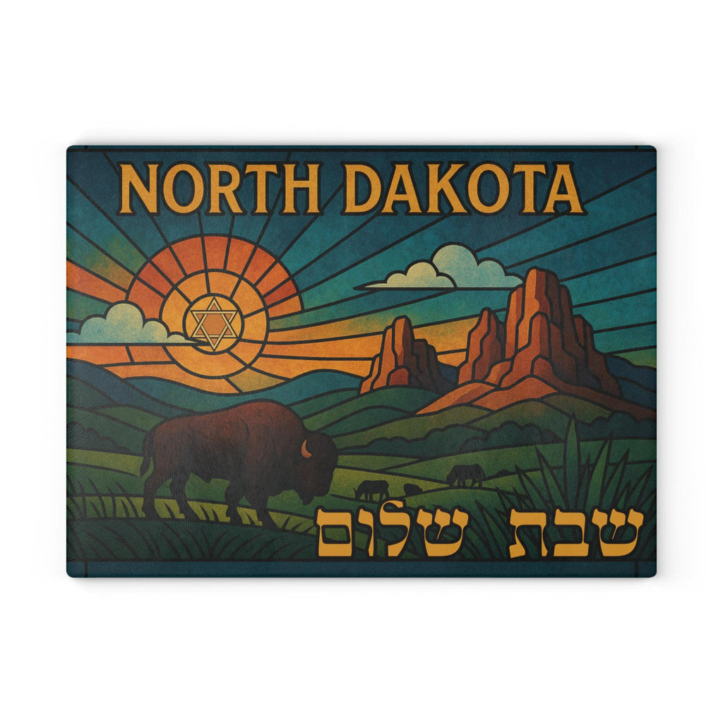 North Dakota Challah Board, Bison Badlands Shabbat Shalom Glass Tray