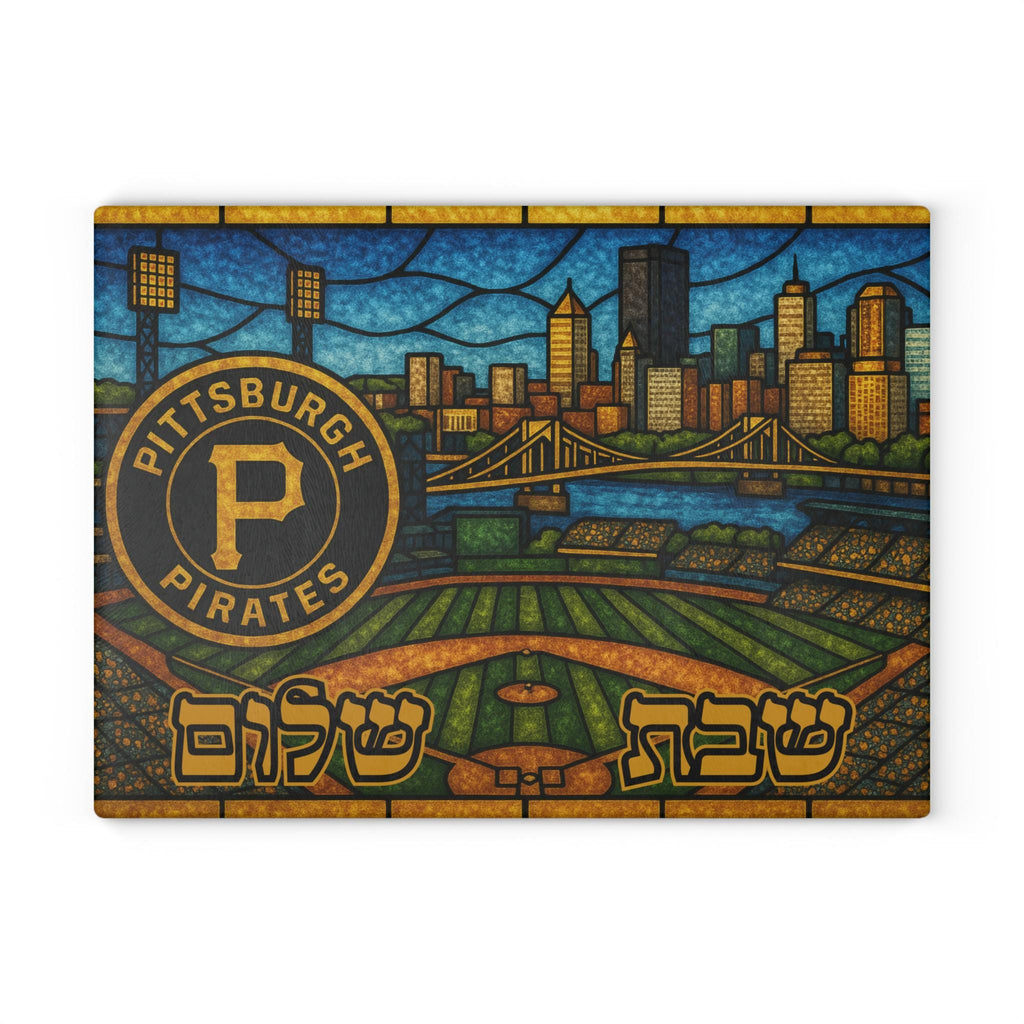 Pittsburgh Pirates Challah Board, PNC Park Skyline Tempered Glass Shabbat Tray
