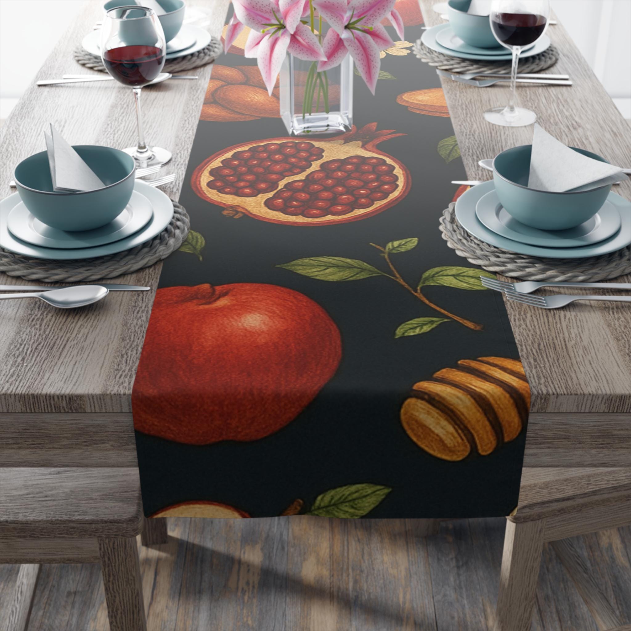 Rosh Hashanah Pomegranate Table Runner 16x90