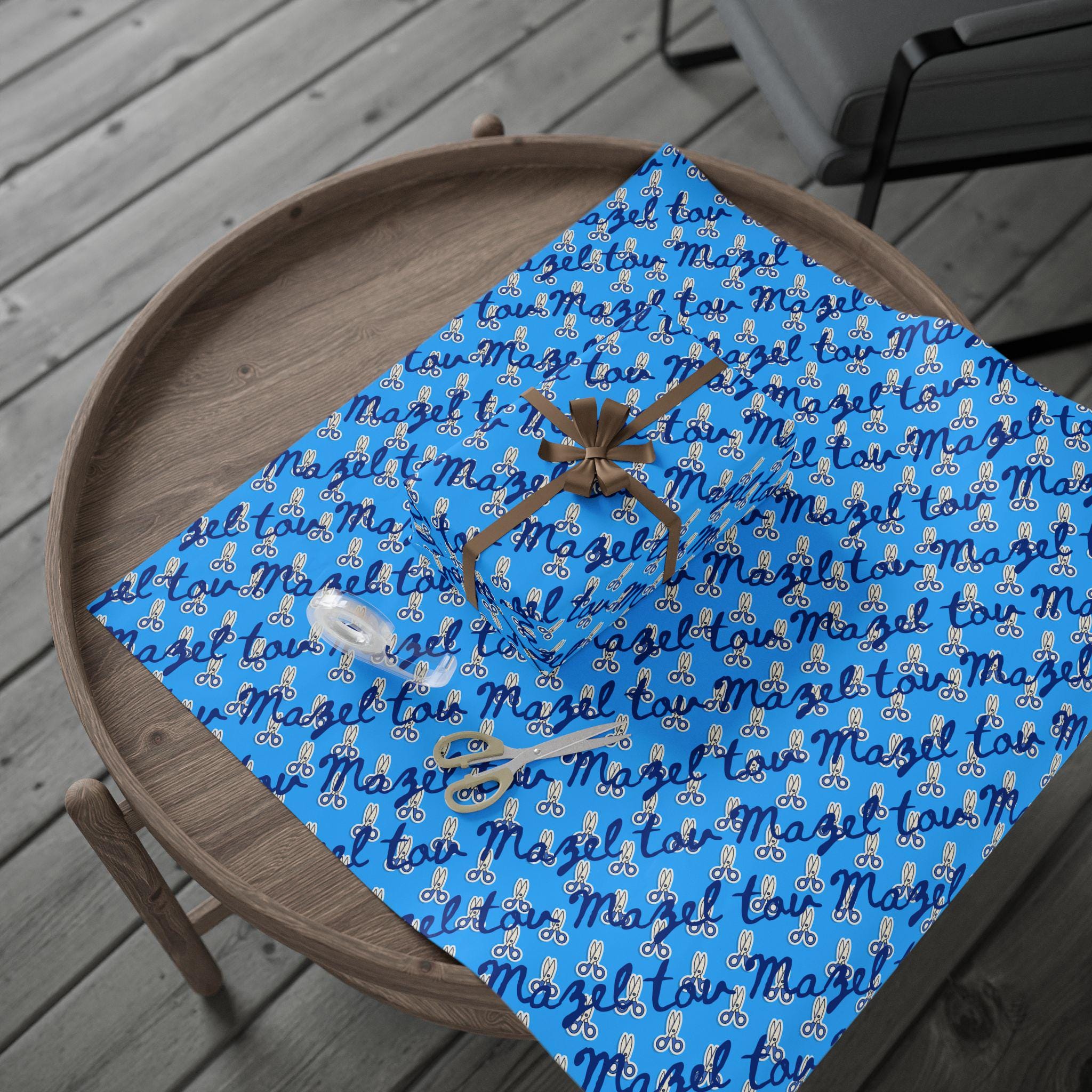 Brit Milah Wrapping Paper | Mazel Tov Scissors Gift Wrap (Jewish Celebration)