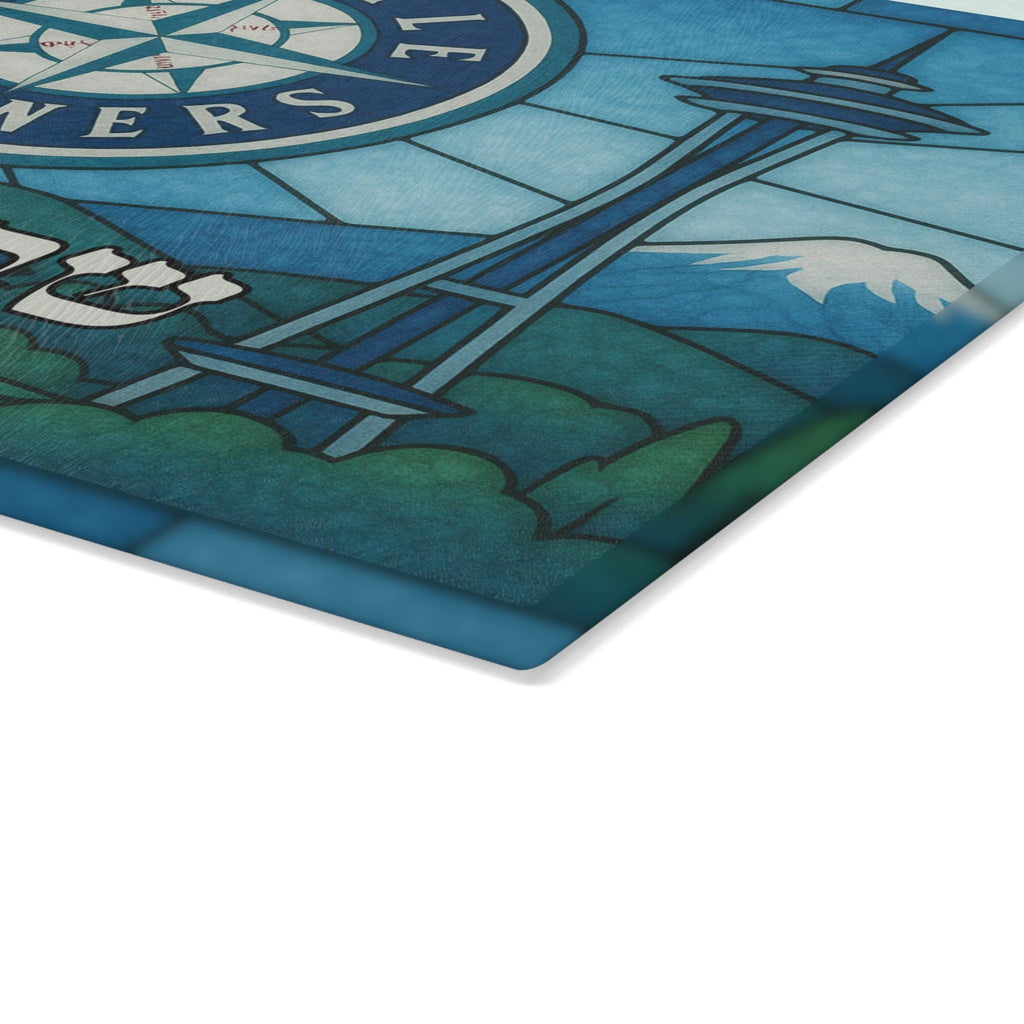 Seattle Mariners Challah Board, Stained Glass Shabbat Tray (15x11 inches)