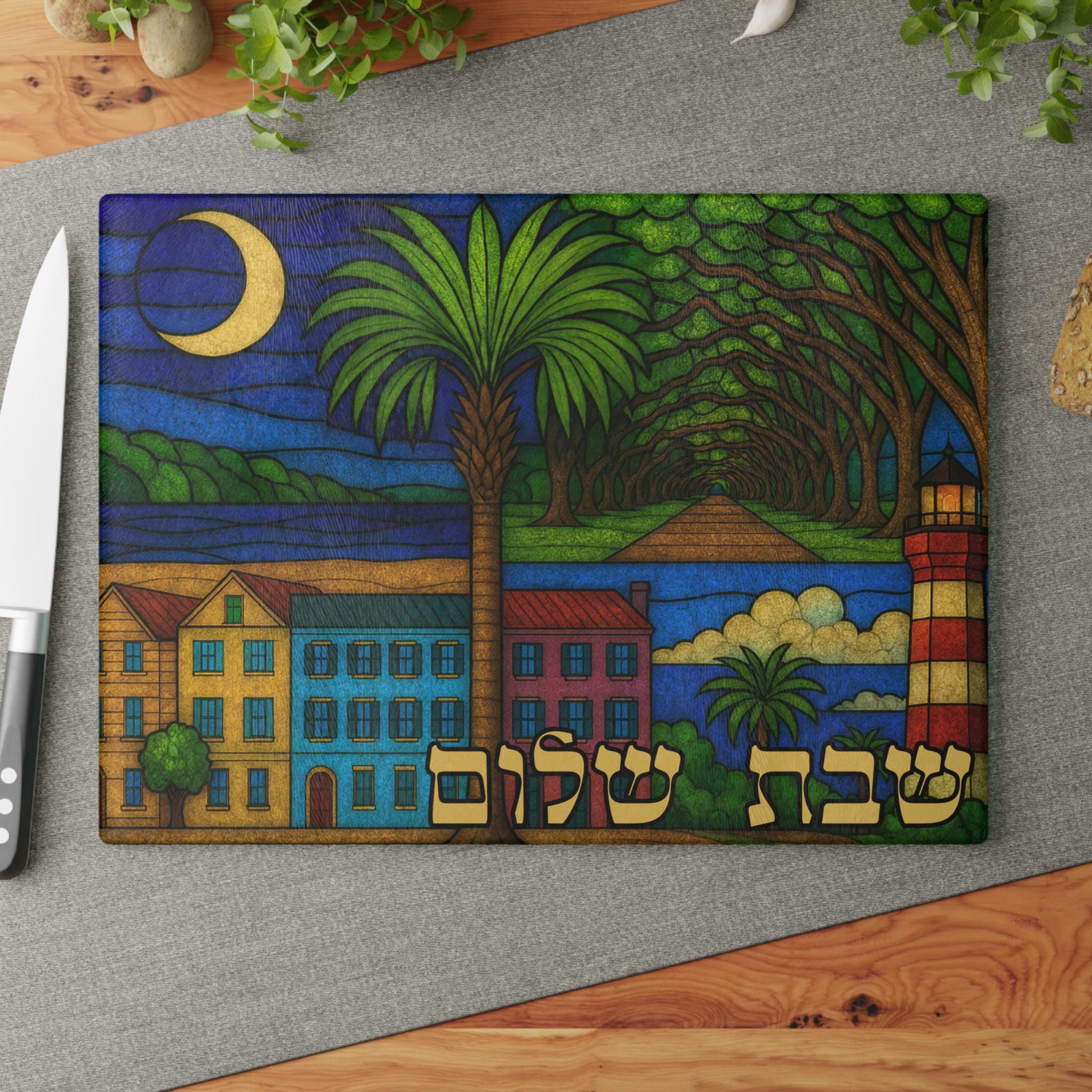 South Carolina Stained Glass Challah Board, Coastal Shabbat Tray, Charleston Judaica Gift