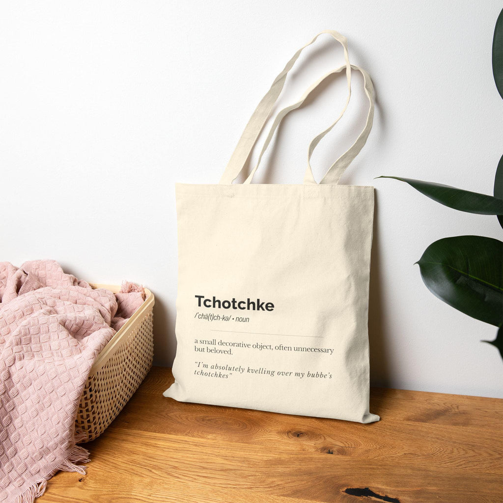 Tchotchkes Definition Tote Bag Yiddish Canvas Market Bag, Jewish Humor Gift for Teacher Student, Eco Friendly Everyday Carry
