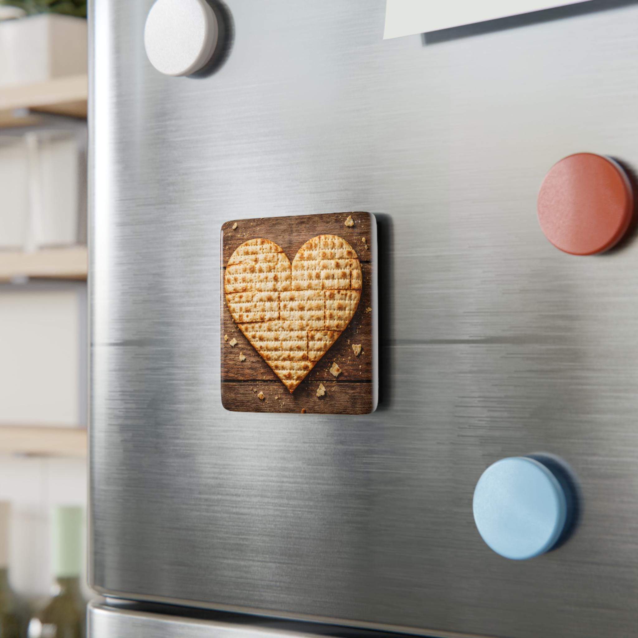 Passover Matzah Heart Magnet, Porcelain Pesach Kitchen Decor, Modern Judaica Fridge Art
